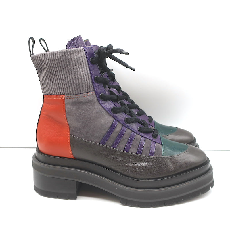 Pierre Hardy Platform Lace-Up Ankle Boots Nevada Gray Suede &amp; Leather Size 41