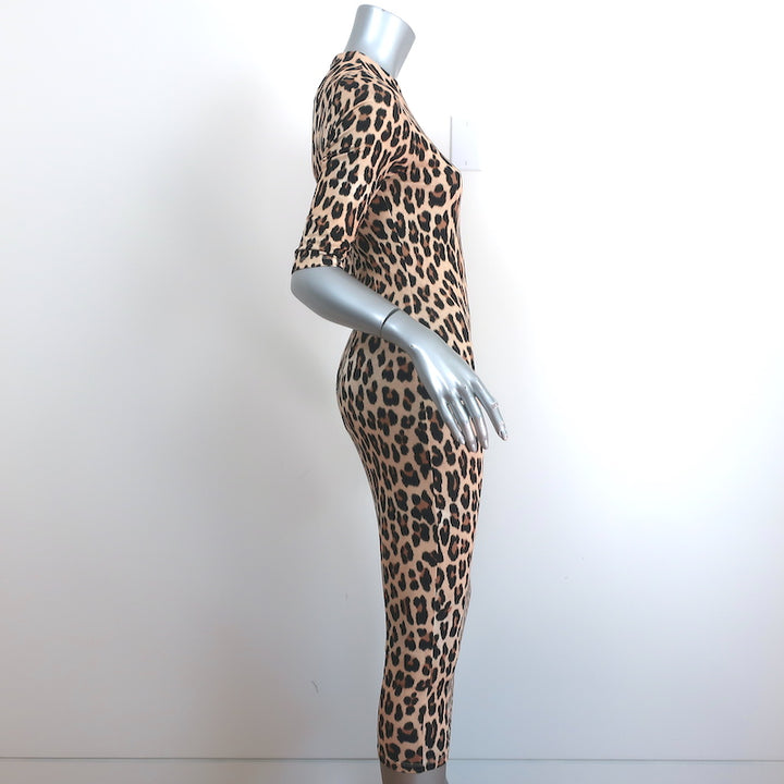 Alice + Olivia Fitted Midi Dress Delora Leopard Print Stretch Jersey Size 6 NEW