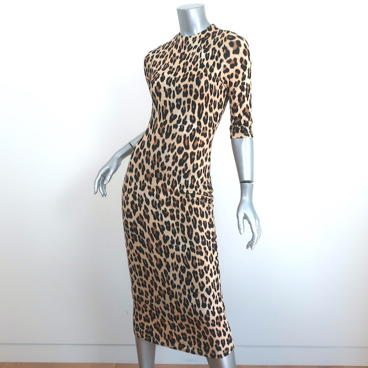 Alice + Olivia Fitted Midi Dress Delora Leopard Print Stretch Jersey Size 6 NEW