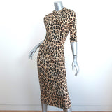 Alice + Olivia Fitted Midi Dress Delora Leopard Print Stretch Jersey Size 6 NEW