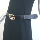 Gucci Pearl GG Marmont Belt Black Leather Size 90 US 36