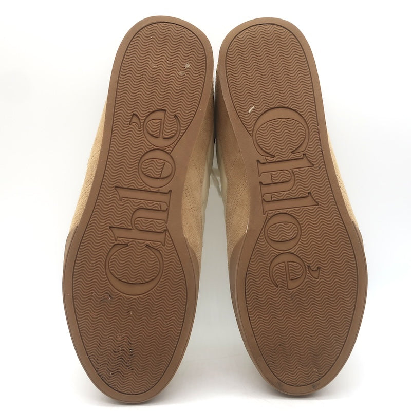 Chloe Kick Quilted Low Top Sneakers Ecru Leather &amp; Camel Suede Size 41 / US 10.5