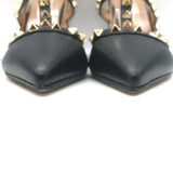 Valentino Rockstud Ankle Strap Pumps Black Leather Size 39 Pointed Toe Heels