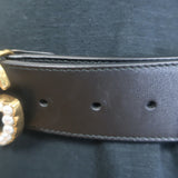 Gucci Pearl GG Marmont Belt Black Leather Size 90 US 36
