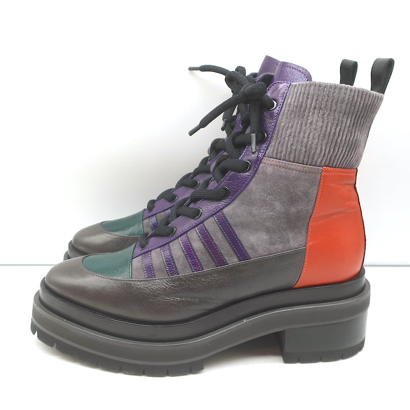 Pierre Hardy Platform Lace-Up Ankle Boots Nevada Gray Suede &amp; Leather Size 41