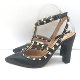 Valentino Rockstud Ankle Strap Pumps Black Leather Size 39 Pointed Toe Heels