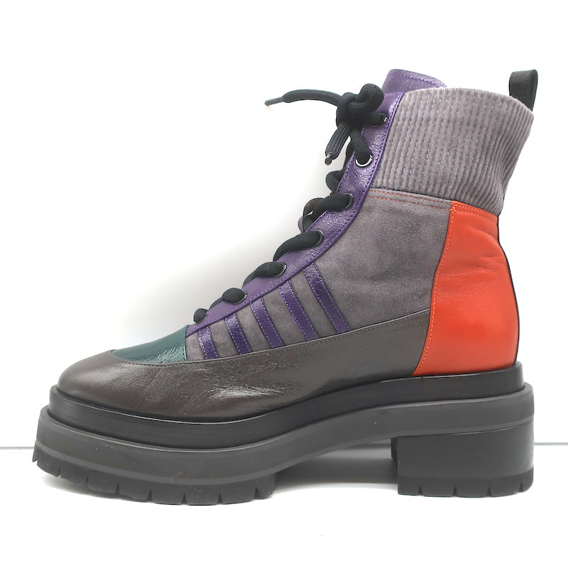 Pierre Hardy Platform Lace-Up Ankle Boots Nevada Gray Suede &amp; Leather Size 41