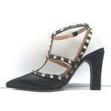 Valentino Rockstud Ankle Strap Pumps Black Leather Size 39 Pointed Toe Heels