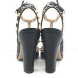 Valentino Rockstud Ankle Strap Pumps Black Leather Size 39 Pointed Toe Heels