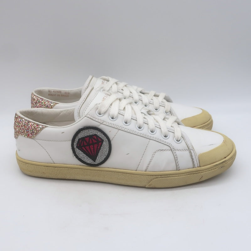 Saint Laurent Court Classic SL37 Diamond-Patch Sneakers White Leather Size 40.5/ US 10.5