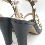 Valentino Rockstud Ankle Strap Pumps Black Leather Size 39 Pointed Toe Heels