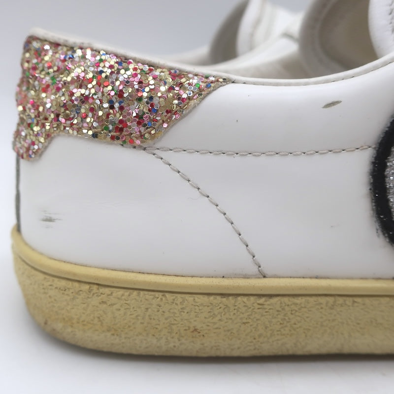 Saint Laurent Court Classic SL37 Diamond-Patch Sneakers White Leather Size 40.5/ US 10.5