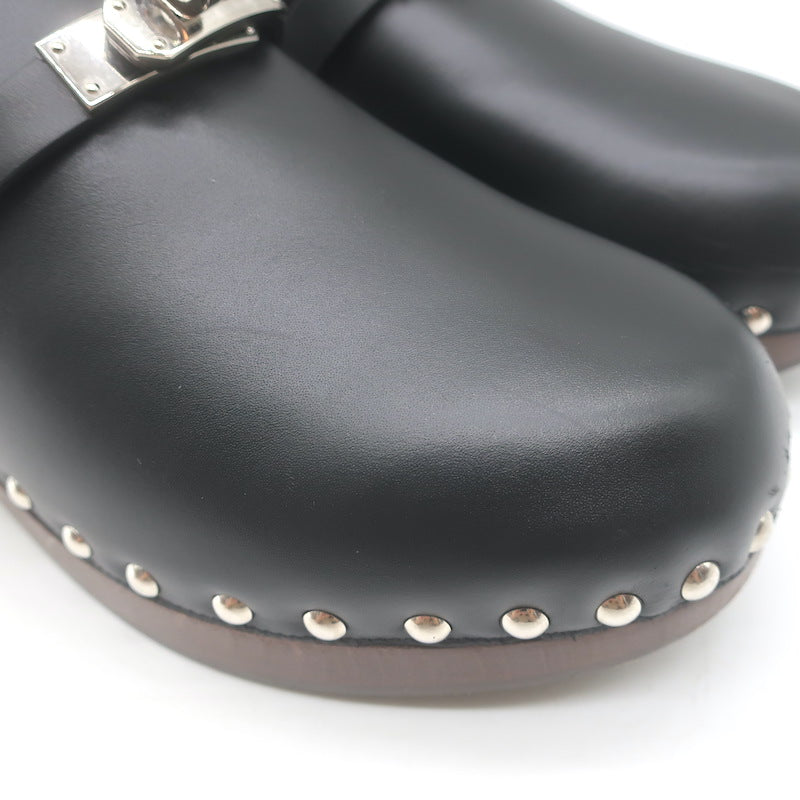 Hermes Carlotta Mules Black Leather Size 36