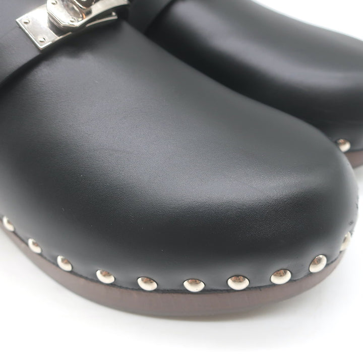 Hermes Carlotta Mules Black Leather Size 36