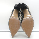 Valentino Rockstud Ankle Strap Pumps Black Leather Size 39 Pointed Toe Heels