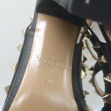 Valentino Rockstud Ankle Strap Pumps Black Leather Size 39 Pointed Toe Heels