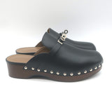 Hermes Carlotta Mules Black Leather Size 36