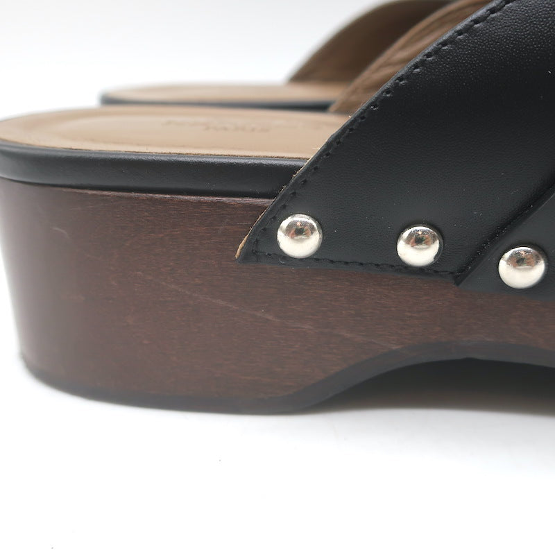 Hermes Carlotta Mules Black Leather Size 36