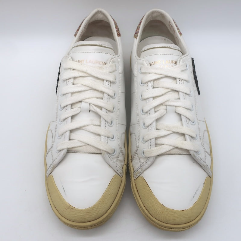 Saint Laurent Court Classic SL37 Diamond-Patch Sneakers White Leather Size 40.5/ US 10.5