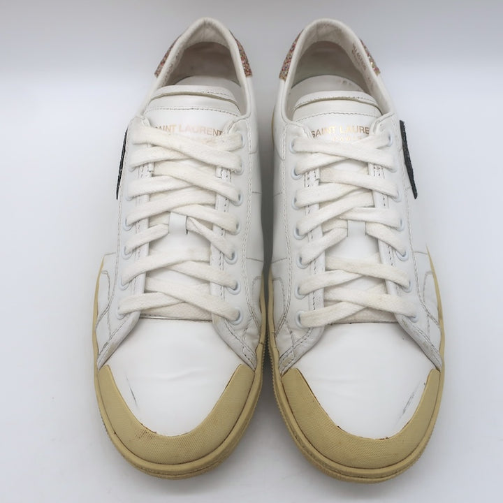 Saint Laurent Court Classic SL37 Diamond-Patch Sneakers White Leather Size 40.5/ US 10.5