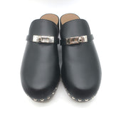 Hermes Carlotta Mules Black Leather Size 36