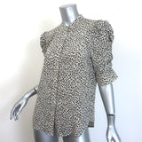 FRAME Leopard Print Puff Sleeve Blouse Cream Silk Size Small Button Down Top