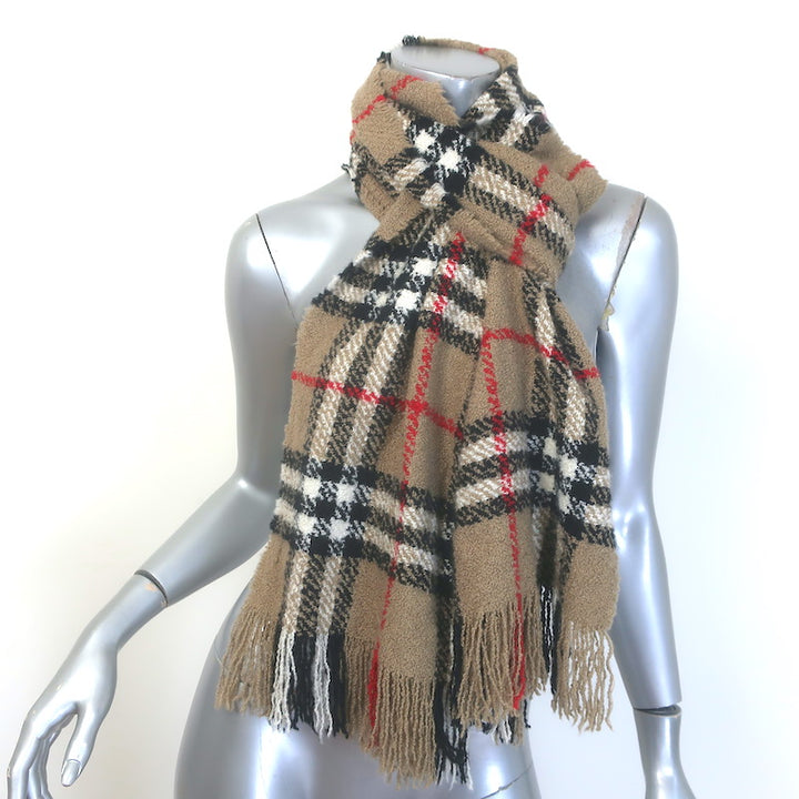 Burberry Giant Check Fringed Boucle Scarf Taupe Cashmere-Silk