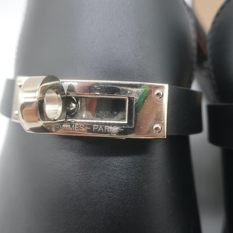 Hermes Carlotta Mules Black Leather Size 36