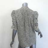 FRAME Leopard Print Puff Sleeve Blouse Cream Silk Size Small Button Down Top