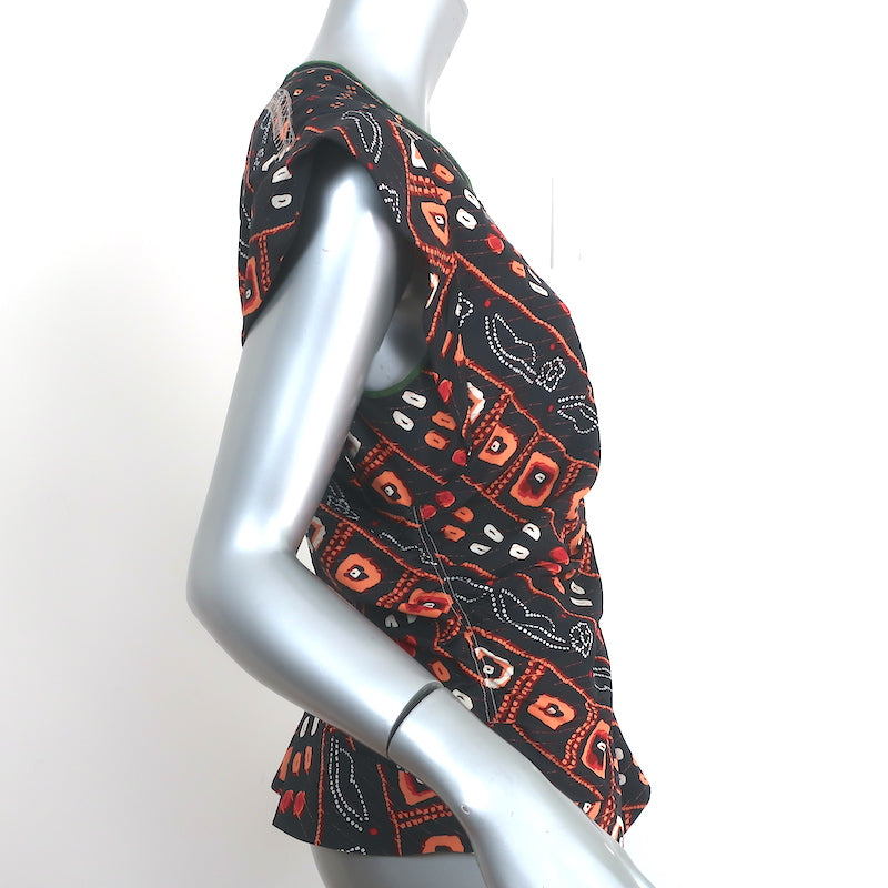 Isabel Marant Embroidered Top Black Printed Silk Size 40 Tie-Back Blouse
