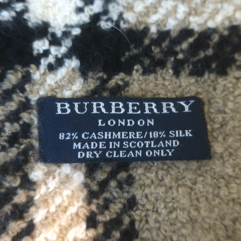 Burberry Giant Check Fringed Boucle Scarf Taupe Cashmere-Silk