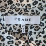 FRAME Leopard Print Puff Sleeve Blouse Cream Silk Size Small Button Down Top