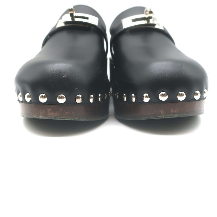 Hermes Carlotta Mules Black Leather Size 36
