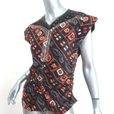 Isabel Marant Embroidered Top Black Printed Silk Size 40 Tie-Back Blouse