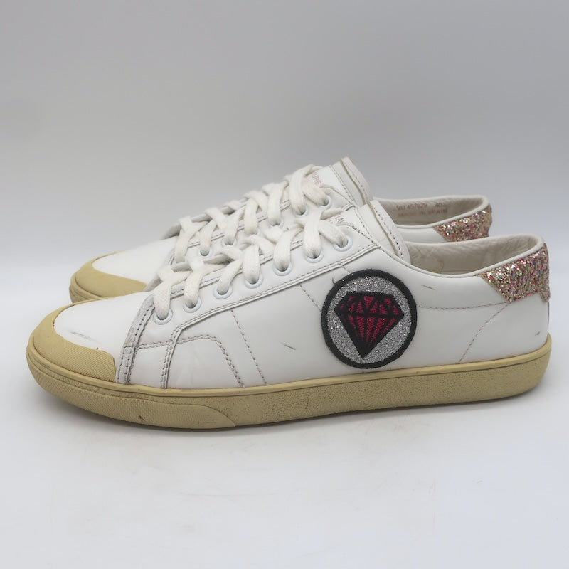 Saint Laurent Court Classic SL37 Diamond-Patch Sneakers White Leather Size 40.5/ US 10.5