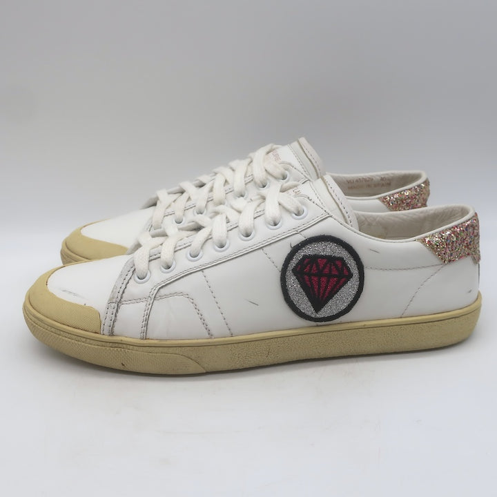 Saint Laurent Court Classic SL37 Diamond-Patch Sneakers White Leather Size 40.5/ US 10.5