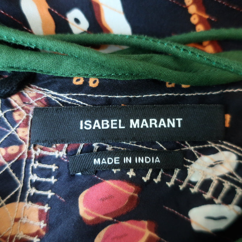 Isabel Marant Embroidered Top Black Printed Silk Size 40 Tie-Back Blouse