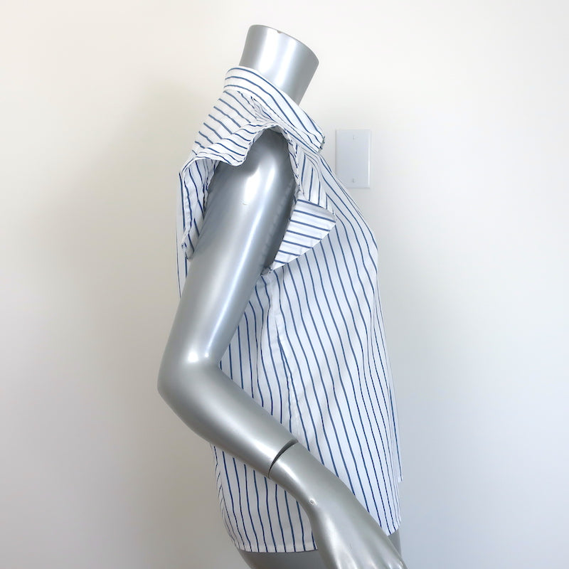 FRAME Flounce Popover Blouse White &amp; Blue Striped Cotton Size Small NEW
