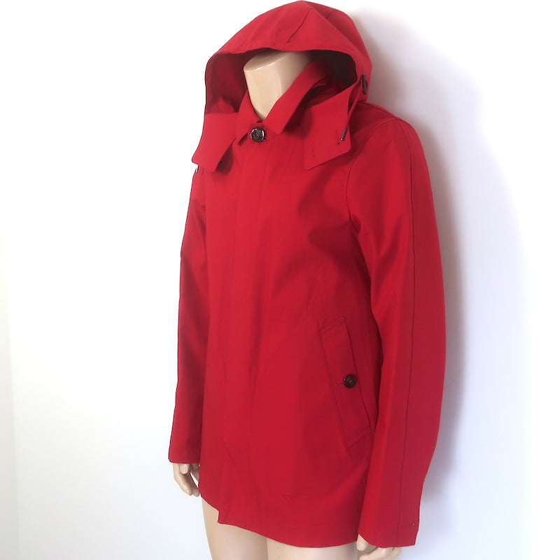Burberry Brit Hooded Raincoat Red Coated Cotton Size Medium