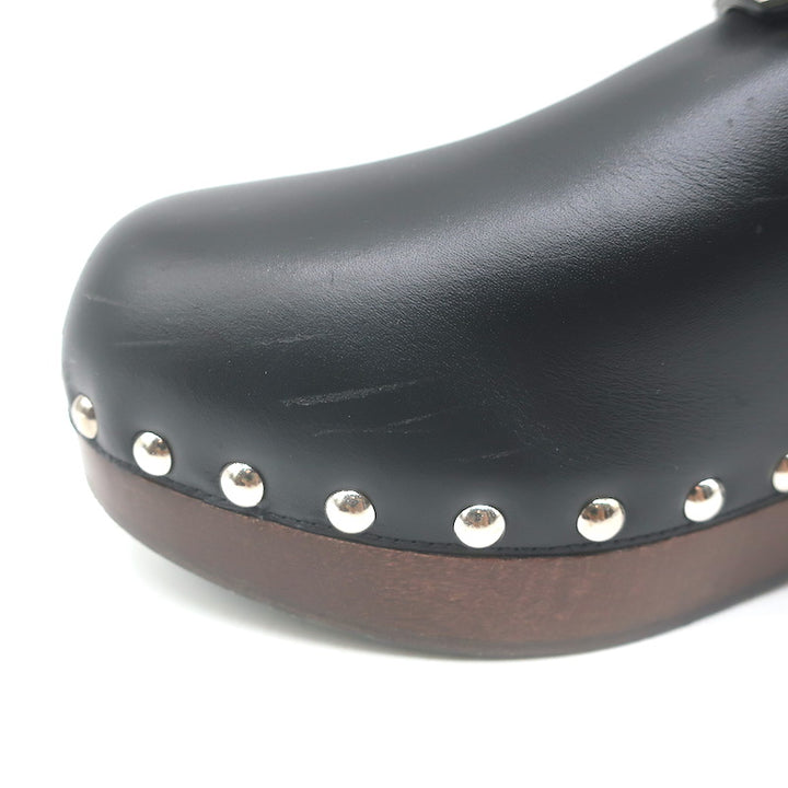 Hermes Carlotta Mules Black Leather Size 36