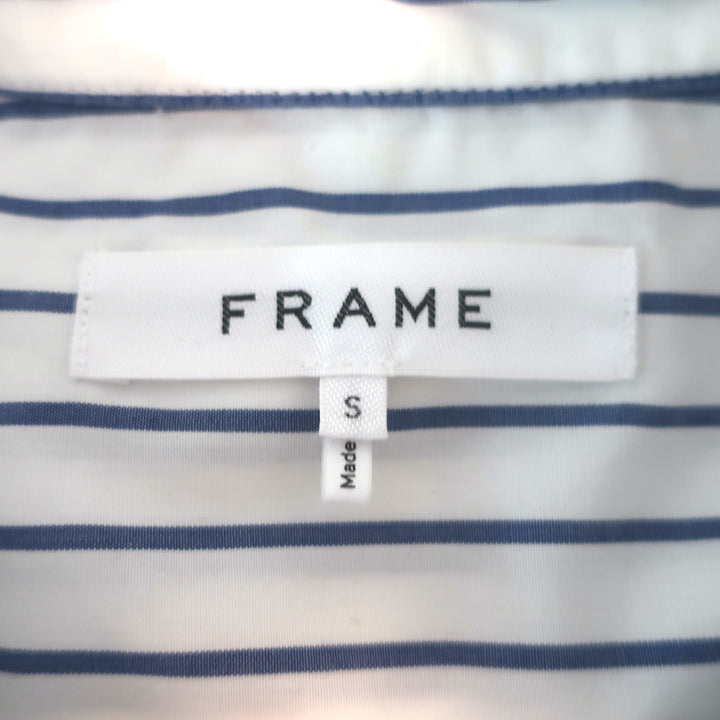 FRAME Flounce Popover Blouse White &amp; Blue Striped Cotton Size Small NEW