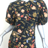 Ulla Johnson Heleen Puff Sleeve Maxi Dress Black Floral Print Silk Size 8