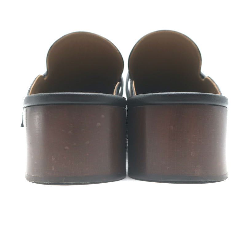 Hermes Carlotta Mules Black Leather Size 36