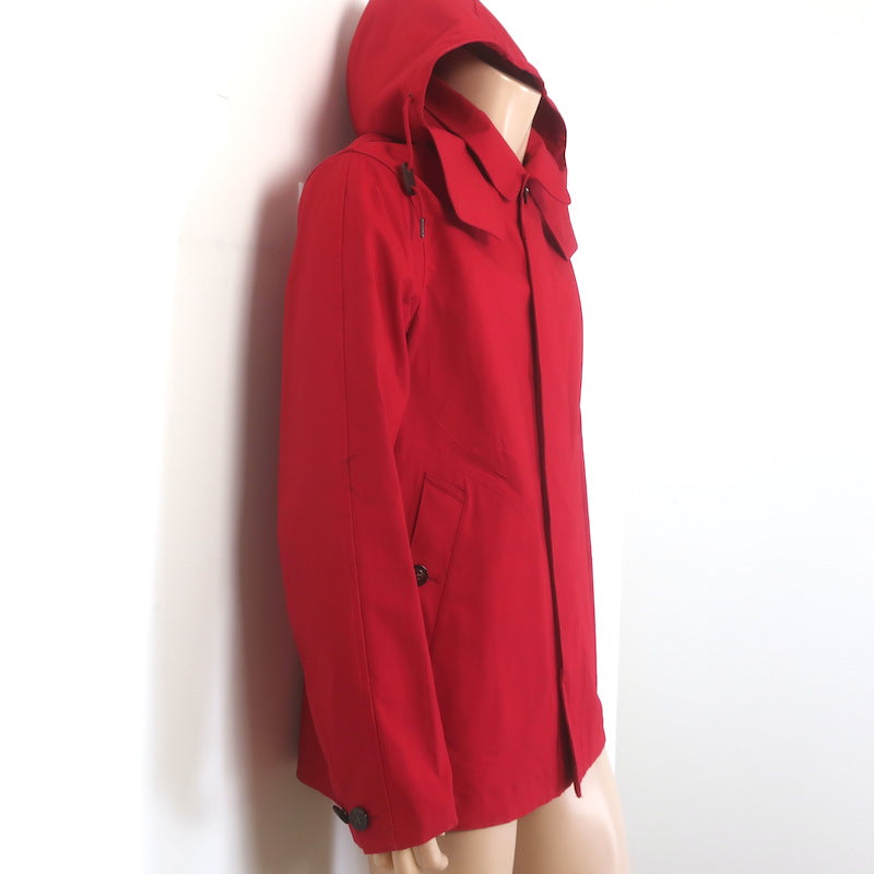 Burberry Brit Hooded Raincoat Red Coated Cotton Size Medium