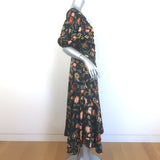 Ulla Johnson Heleen Puff Sleeve Maxi Dress Black Floral Print Silk Size 8