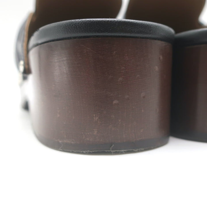 Hermes Carlotta Mules Black Leather Size 36