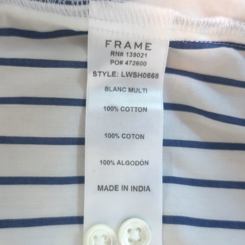 FRAME Flounce Popover Blouse White &amp; Blue Striped Cotton Size Small NEW