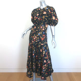 Ulla Johnson Heleen Puff Sleeve Maxi Dress Black Floral Print Silk Size 8