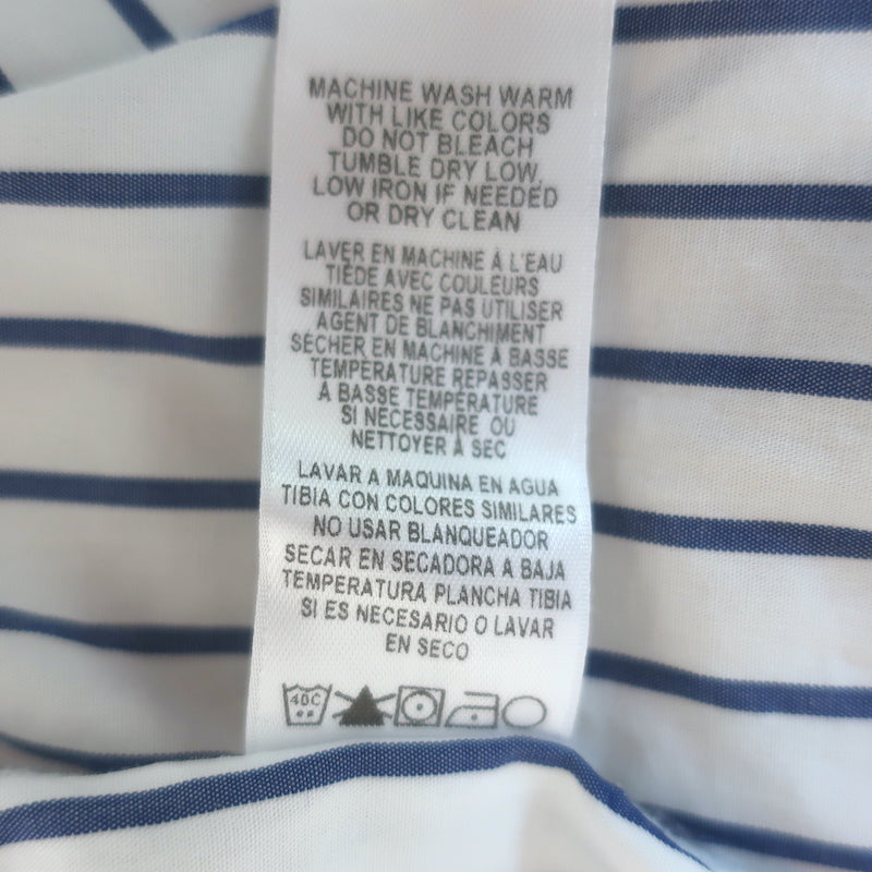 FRAME Flounce Popover Blouse White &amp; Blue Striped Cotton Size Small NEW