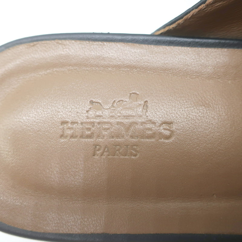 Hermes Carlotta Mules Black Leather Size 36